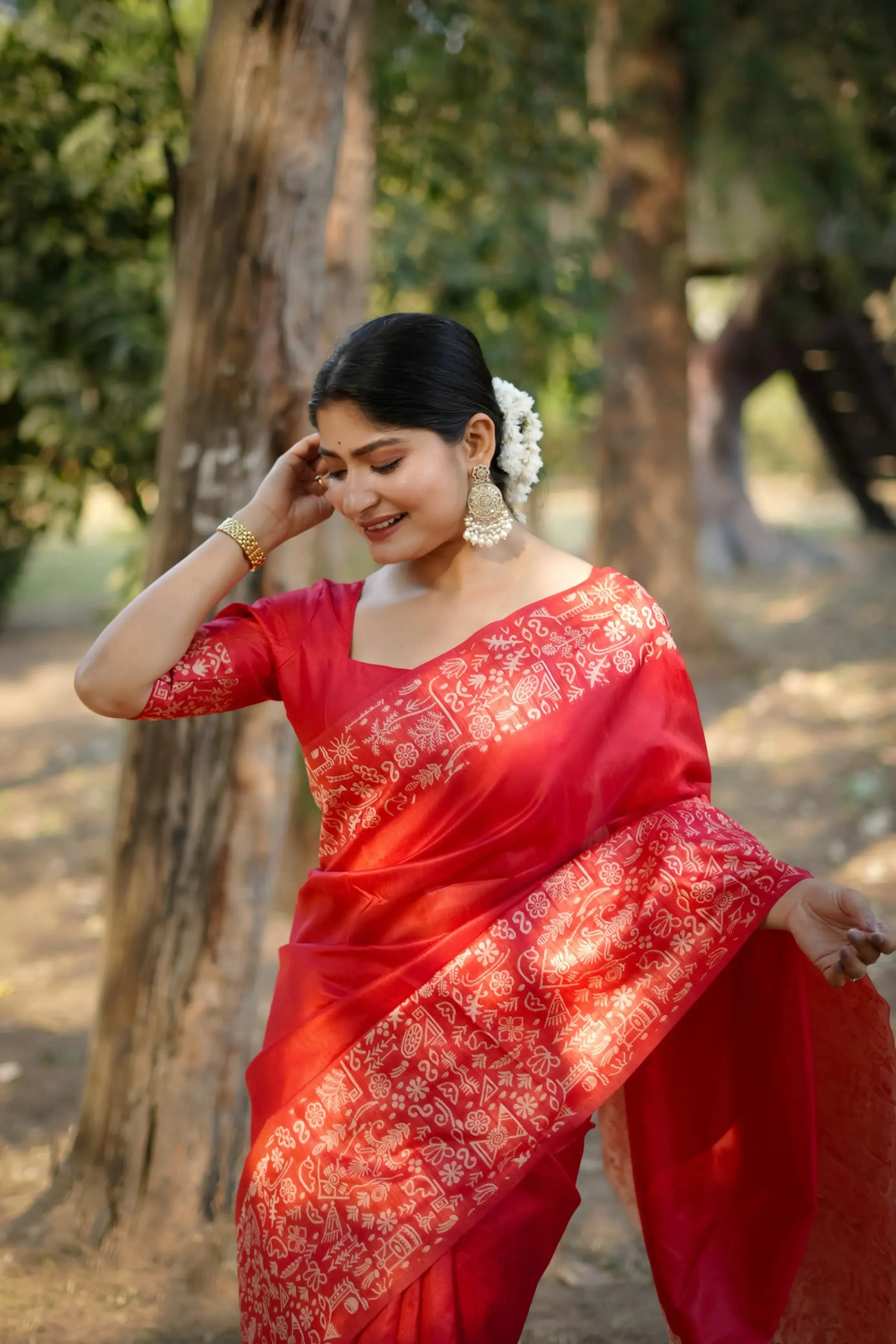 Red Gala Border Pattern Raw Silk Saree - kalyanja